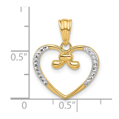 14K Yellow & Rhodium and White Rhodium Diamond-Cut Heart Pendant