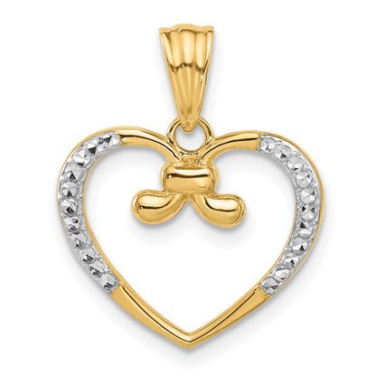14K Yellow & Rhodium and White Rhodium Diamond-Cut Heart Pendant