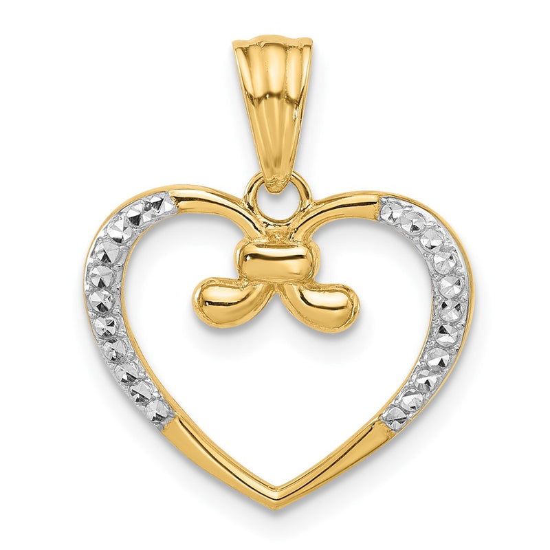 14K Yellow & Rhodium and White Rhodium Diamond-Cut Heart Pendant