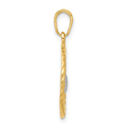 14K Yellow & Rhodium and White Rhodium D/c Heart Mom Pendant