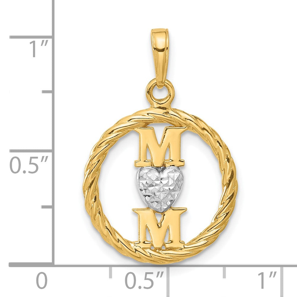 14K Yellow & Rhodium and White Rhodium D/c Heart Mom Pendant
