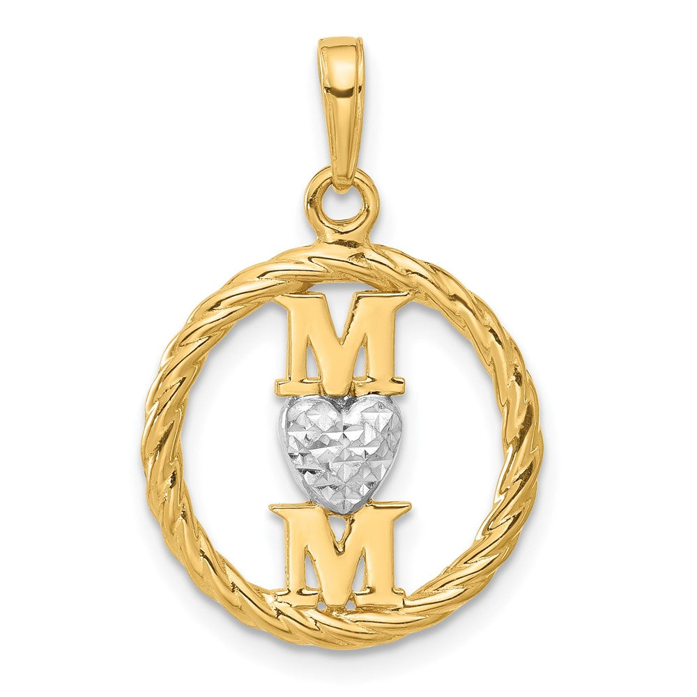 14K Yellow & Rhodium and White Rhodium D/c Heart Mom Pendant