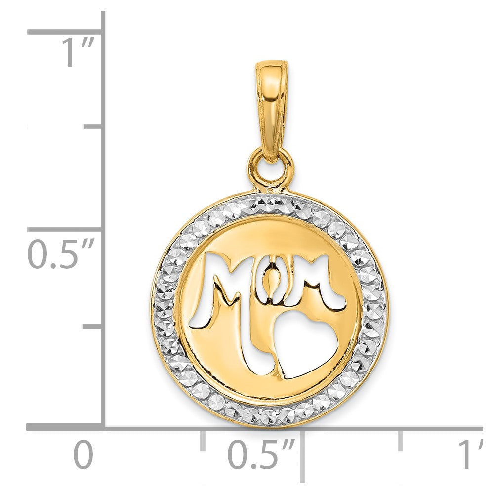 14K Yellow & Rhodium and White Rhodium D/c Mom Cut-Out Heart Pendant