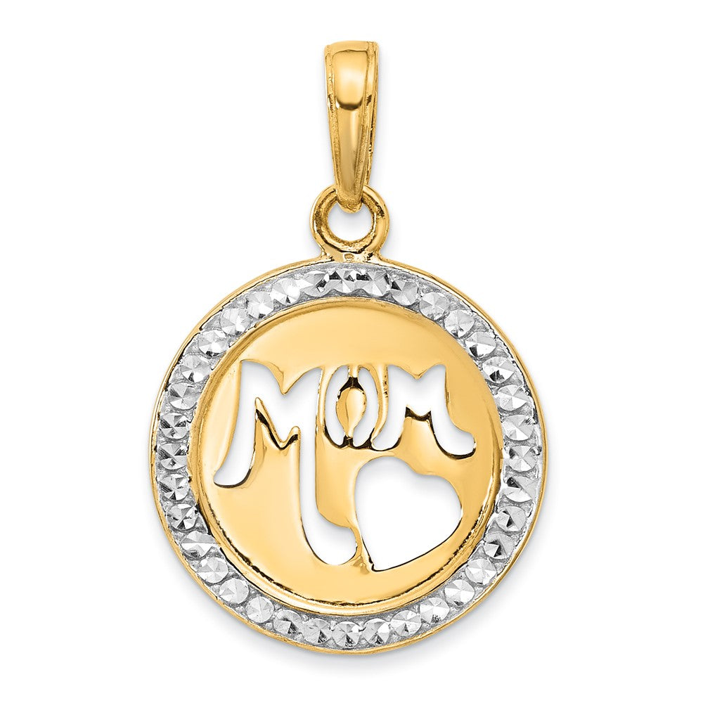 14K Yellow & Rhodium and White Rhodium D/c Mom Cut-Out Heart Pendant