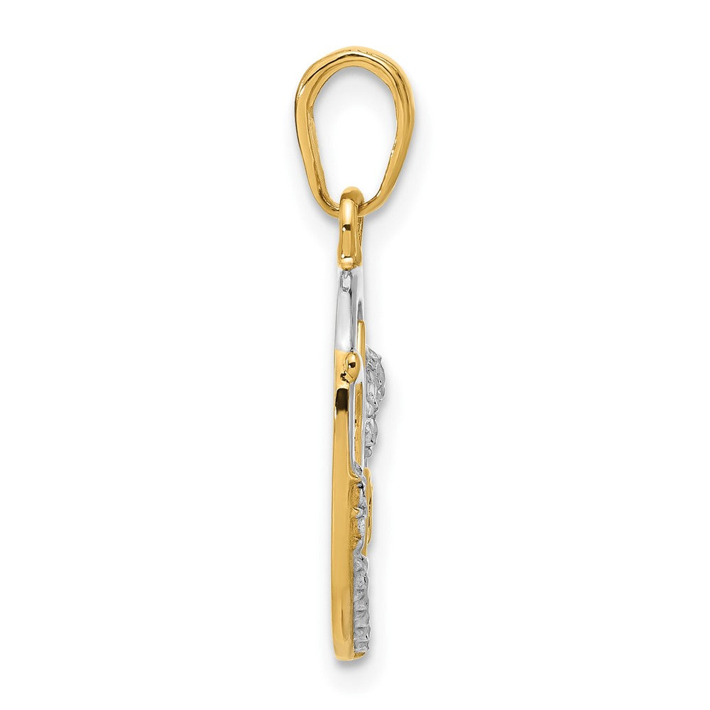 14K Yellow & Rhodium and White Rhodium D/c Heart Mom Pendant