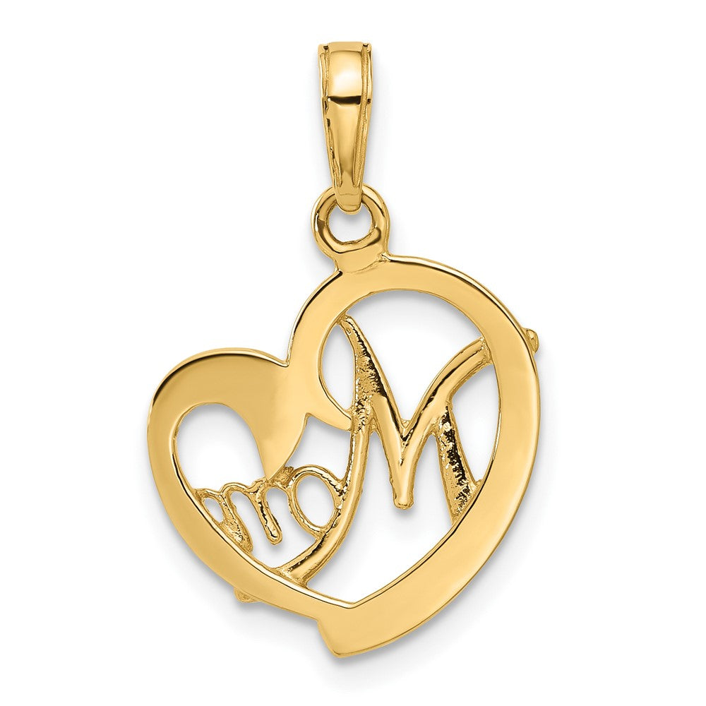 14K Yellow & Rhodium and White Rhodium D/c Heart Mom Pendant