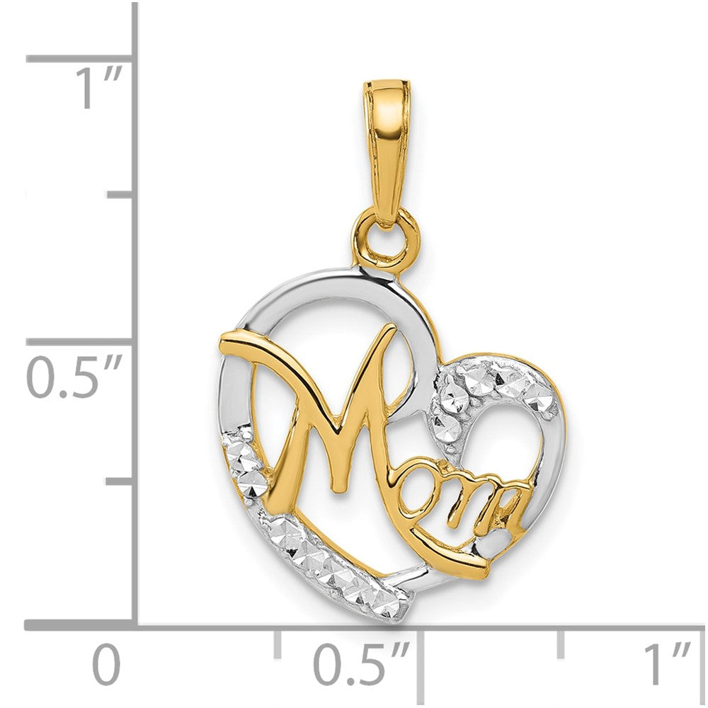 14K Yellow & Rhodium and White Rhodium D/c Heart Mom Pendant