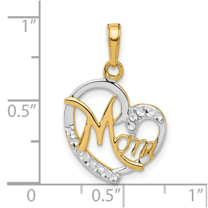14K Yellow & Rhodium and White Rhodium D/c Heart Mom Pendant