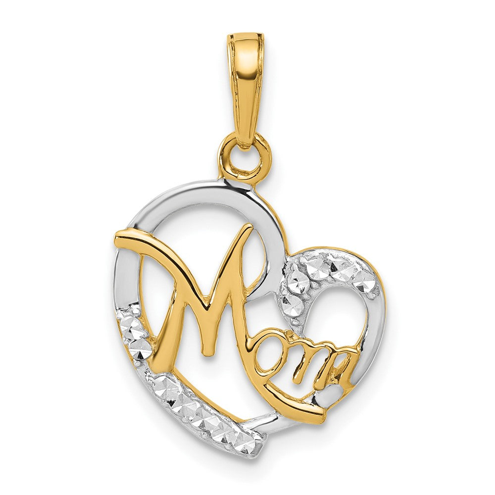 14K Yellow & Rhodium and White Rhodium D/c Heart Mom Pendant