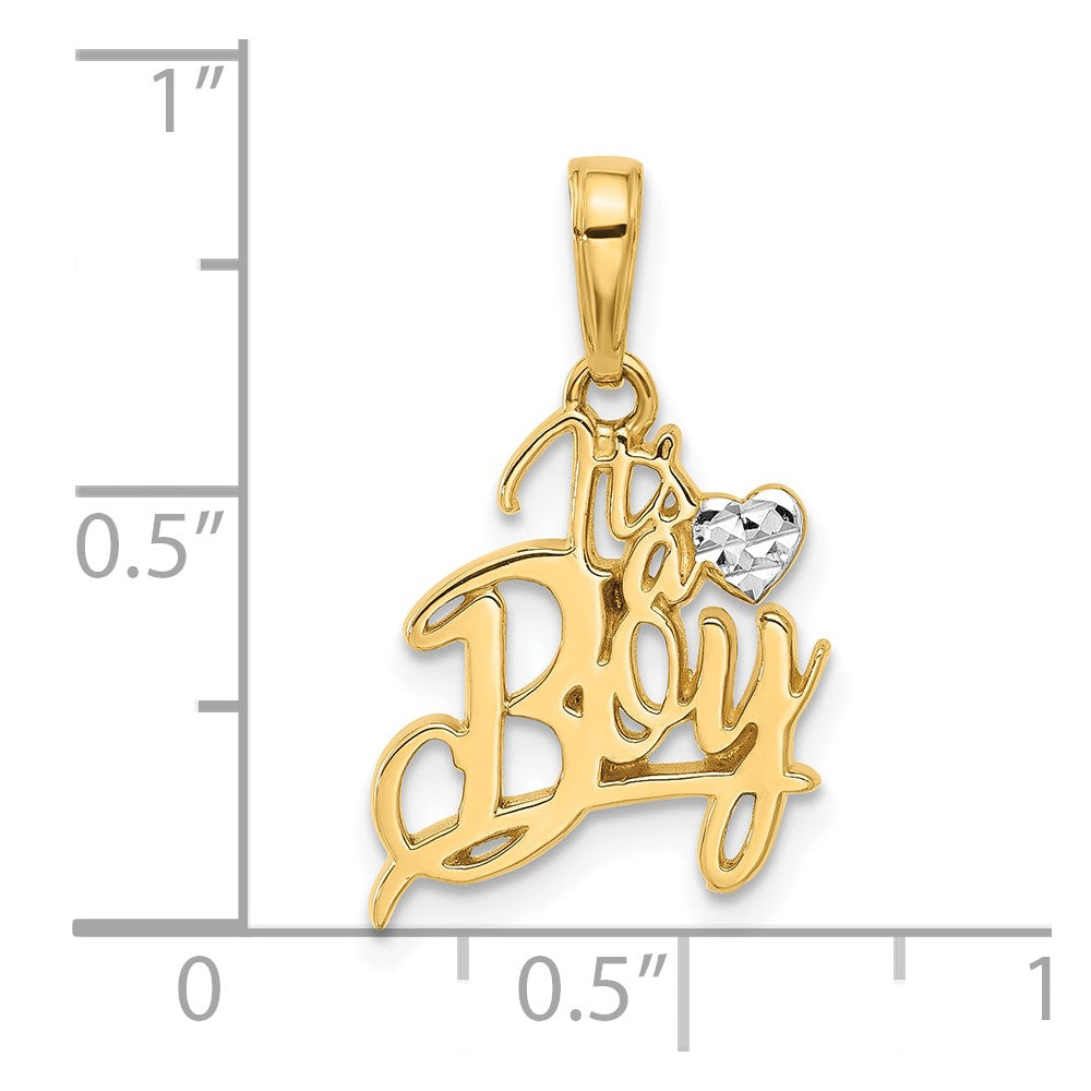 14K Yellow & Rhodium and White Rhodium D/c Heart It's Boy Pendant