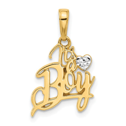 14K Yellow & Rhodium and White Rhodium D/c Heart It's Boy Pendant