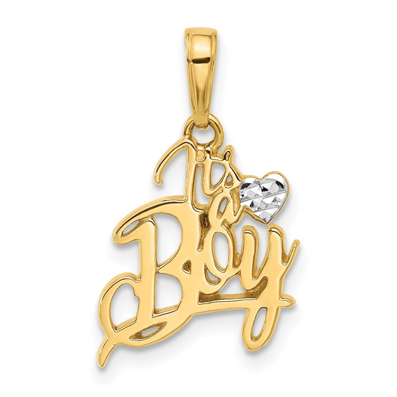 14K Yellow & Rhodium and White Rhodium D/c Heart It's Boy Pendant