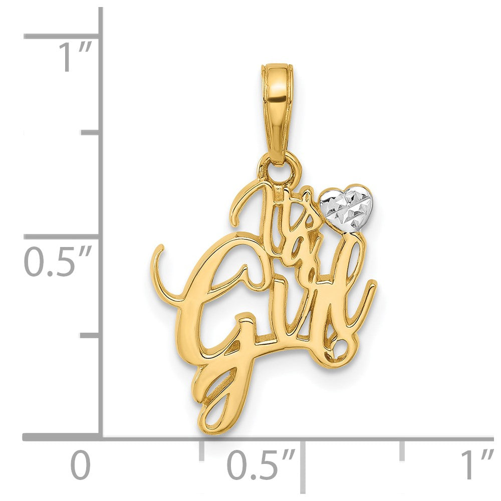 14K Yellow & Rhodium and White Rhodium D/c Heart It's Girl Pendant
