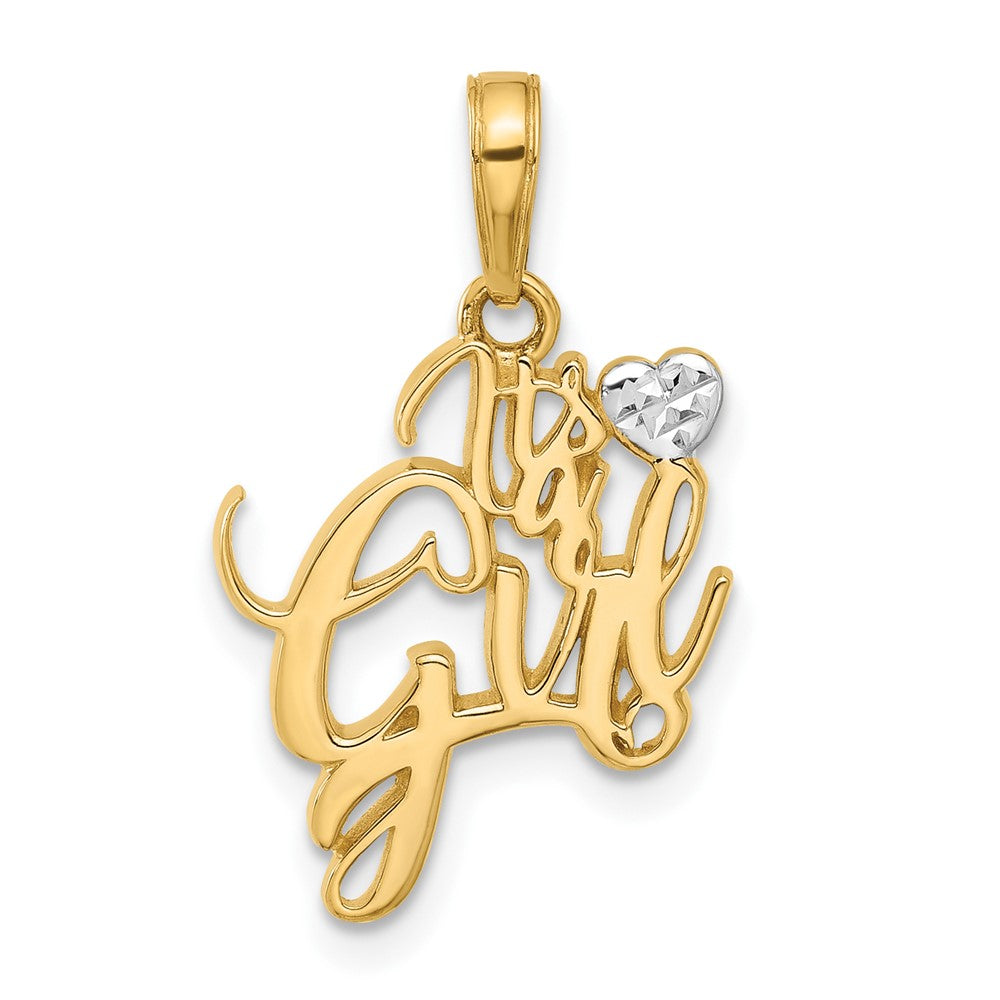 14K Yellow & Rhodium and White Rhodium D/c Heart It's Girl Pendant