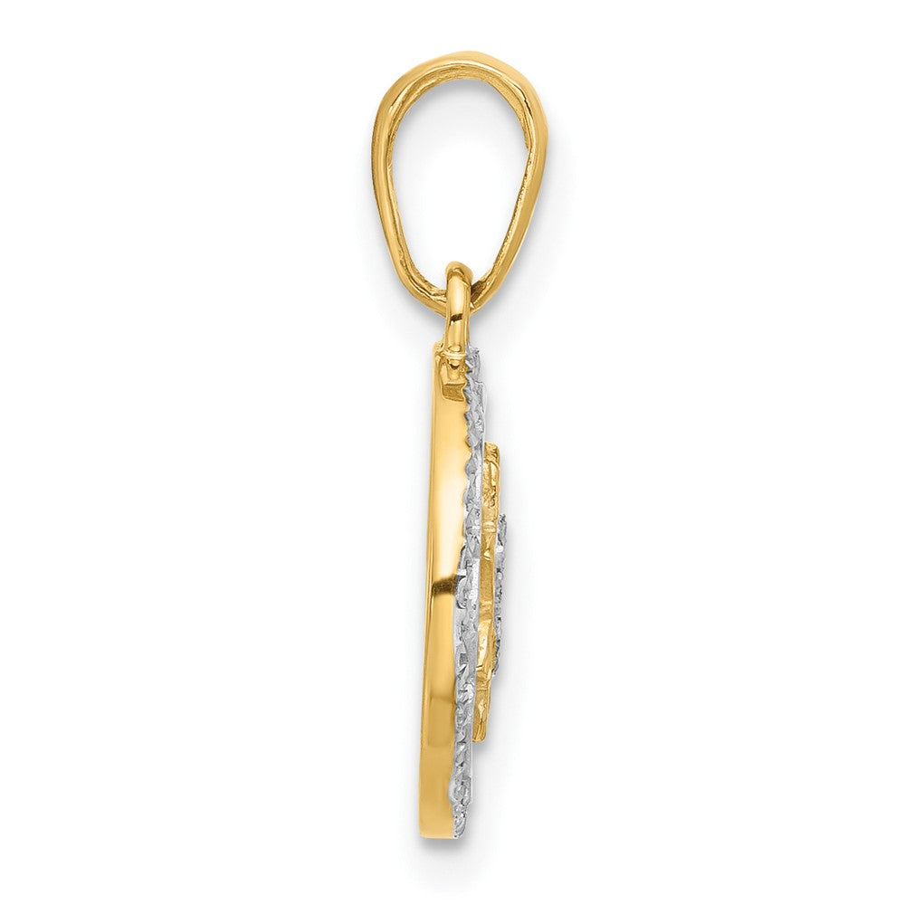 14K Yellow & Rhodium and White Rhodium Polished Floral Design Circle Pendant