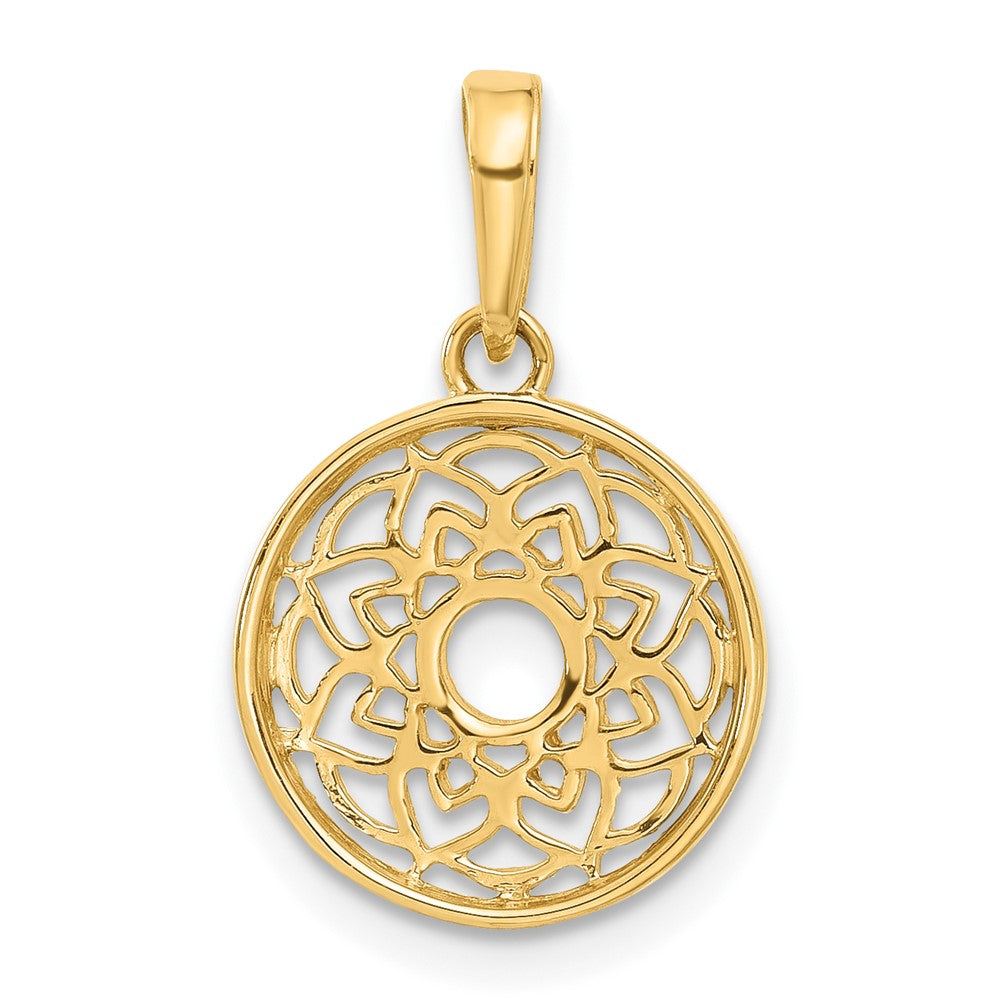 14K Yellow & Rhodium and White Rhodium Polished Floral Design Circle Pendant