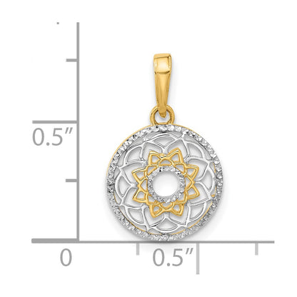 14K Yellow & Rhodium and White Rhodium Polished Floral Design Circle Pendant