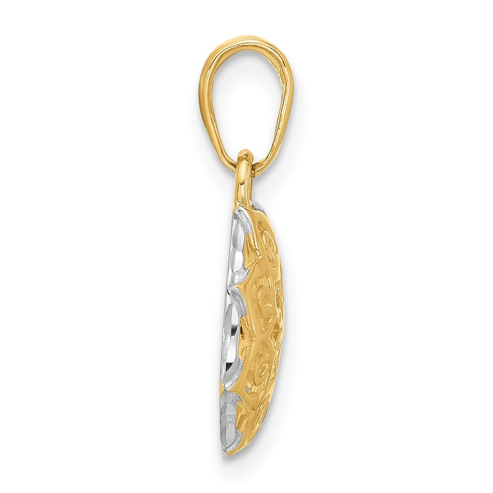 14K Yellow & Rhodium and White Rhodium Floral Design Circle Pendant