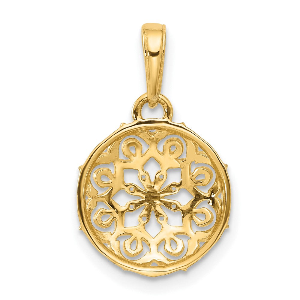 14K Yellow & Rhodium and White Rhodium Floral Design Circle Pendant
