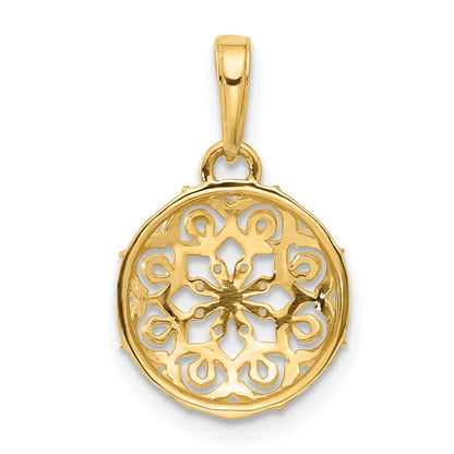 14K Yellow & Rhodium and White Rhodium Floral Design Circle Pendant