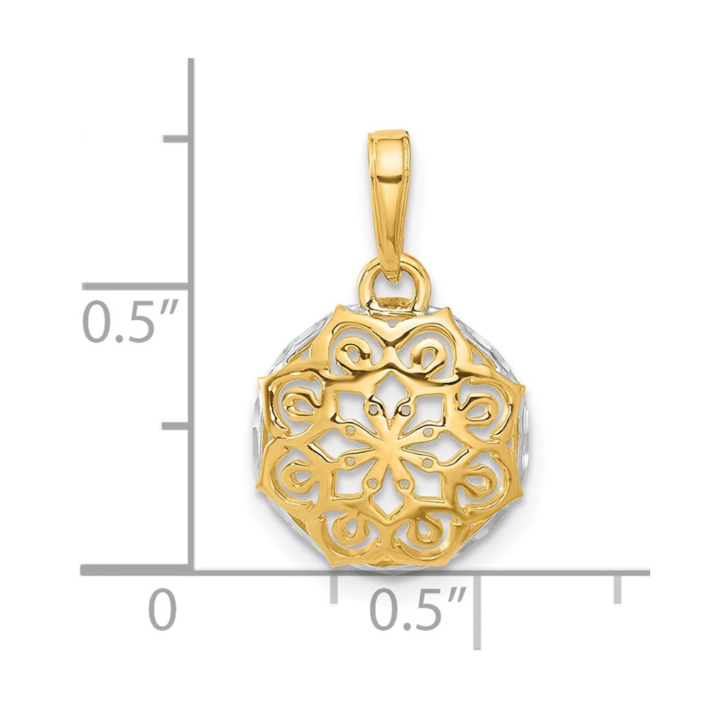 14K Yellow & Rhodium and White Rhodium Floral Design Circle Pendant