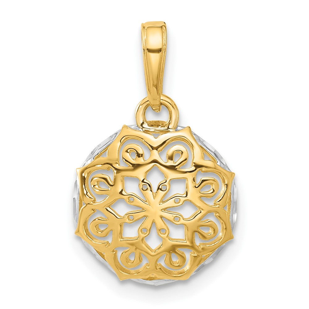 14K Yellow & Rhodium and White Rhodium Floral Design Circle Pendant