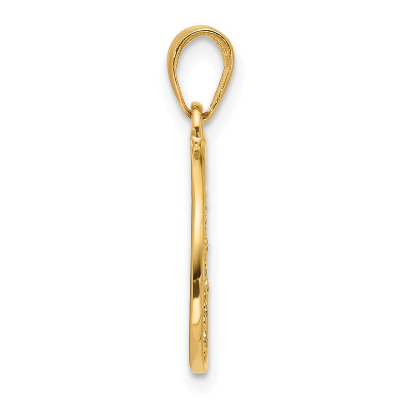 14K Yellow & Rhodium and Rhodium Polished and D/c Flower Circle Pendant