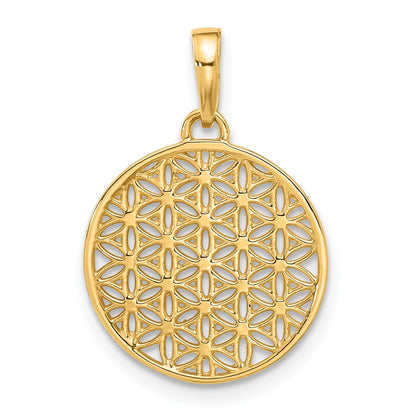 14K Yellow & Rhodium and Rhodium Polished and D/c Flower Circle Pendant