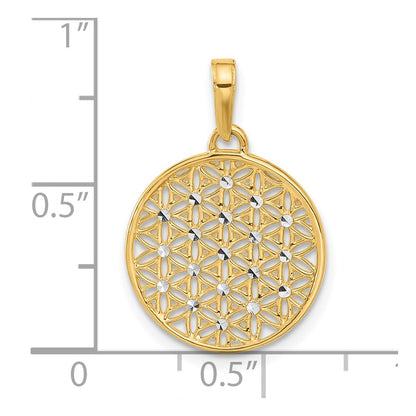 14K Yellow & Rhodium and Rhodium Polished and D/c Flower Circle Pendant
