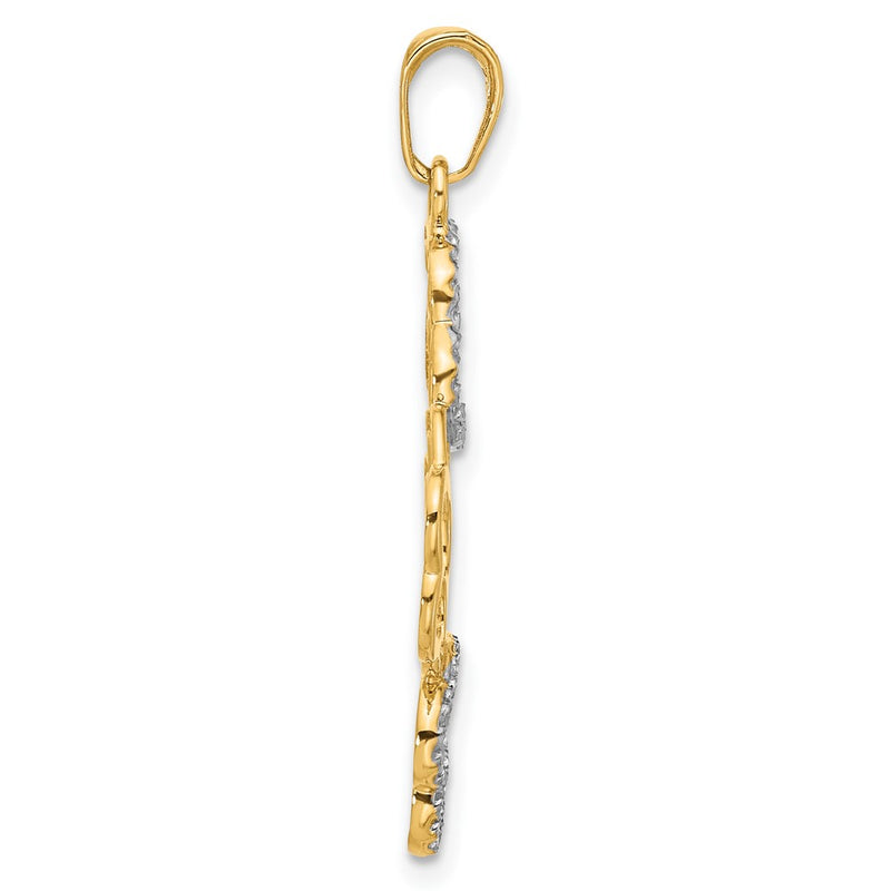 14K Yellow & Rhodium and White Rhodium Polished and D/c Flowers Pendant