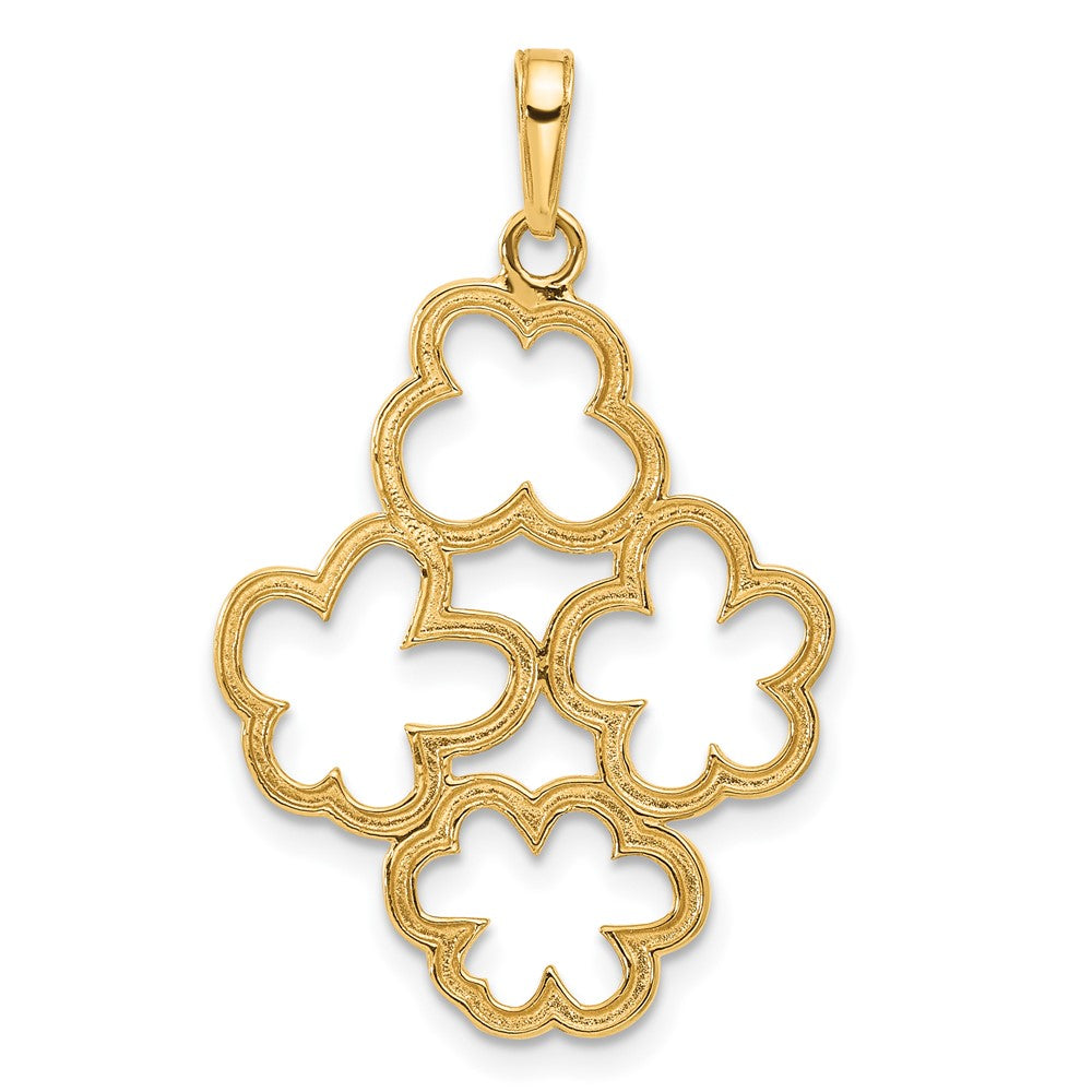 14K Yellow & Rhodium and White Rhodium Polished and D/c Flowers Pendant