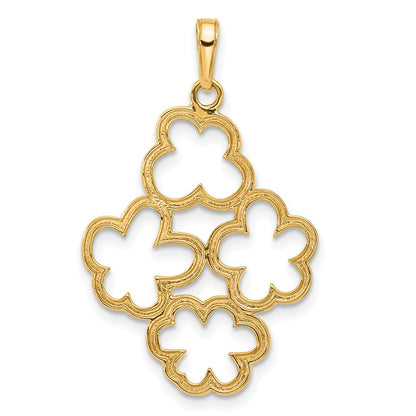 14K Yellow & Rhodium and White Rhodium Polished and D/c Flowers Pendant