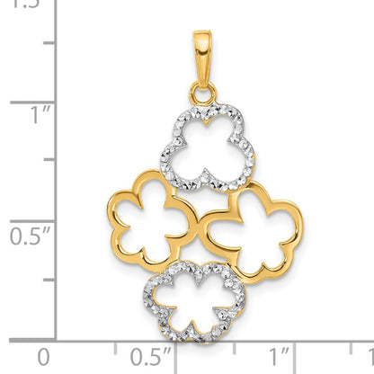 14K Yellow & Rhodium and White Rhodium Polished and D/c Flowers Pendant