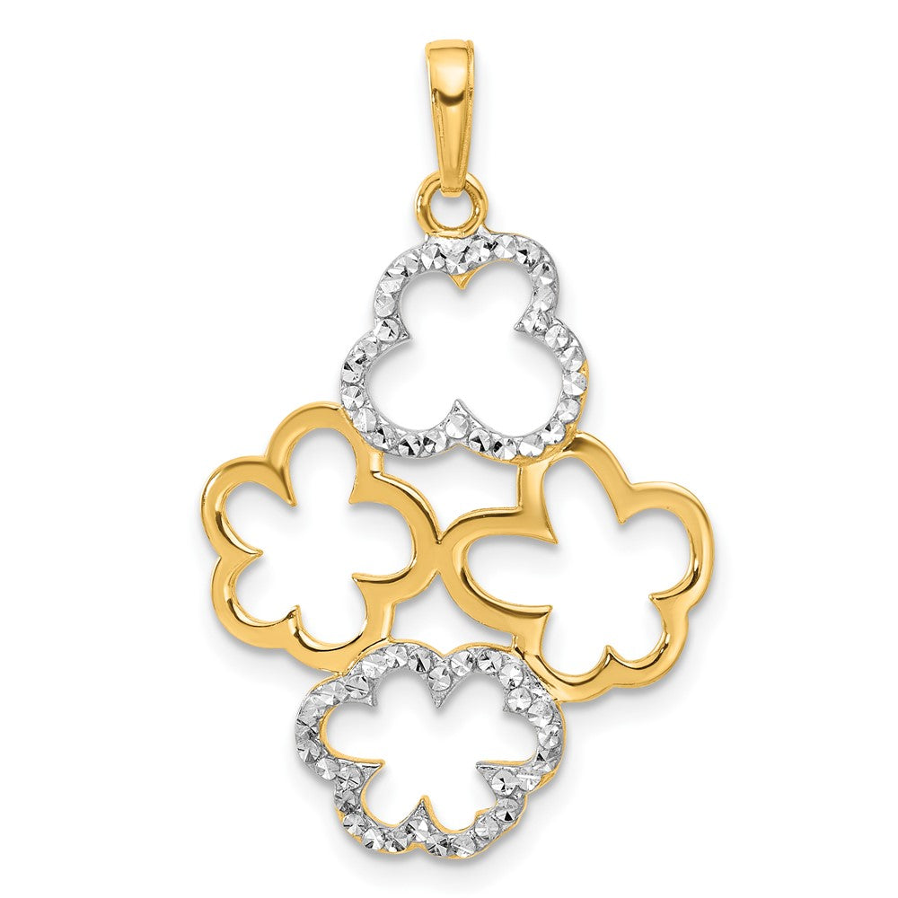 14K Yellow & Rhodium and White Rhodium Polished and D/c Flowers Pendant