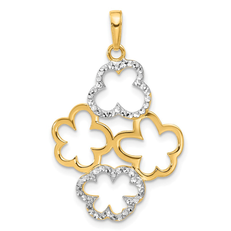 14K Yellow & Rhodium and White Rhodium Polished and D/c Flowers Pendant