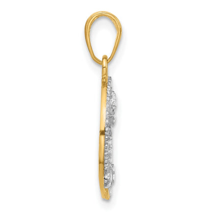 14K Yellow & Rhodium and White Rhodium D/c Butterflies on Circle Pendant