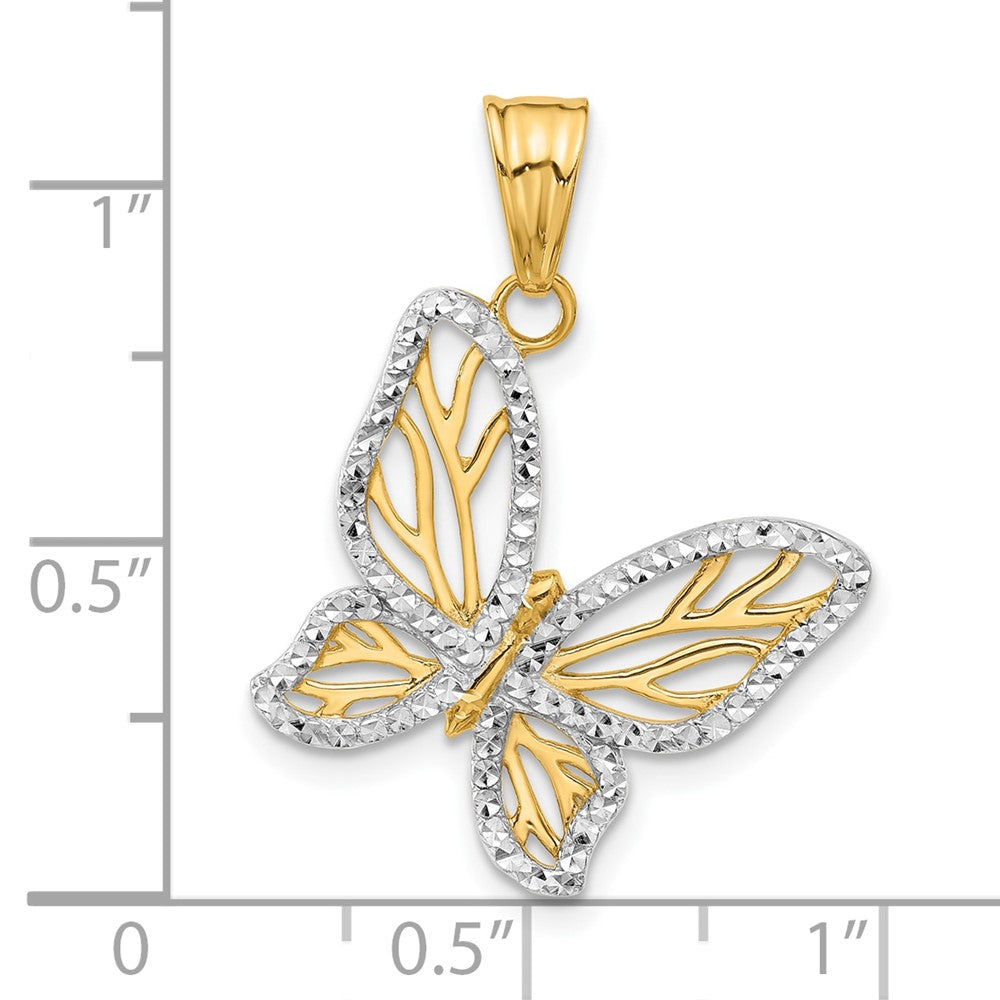 14K Yellow & Rhodium and White Rhodium D/c Butterfly Pendant