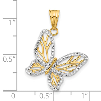 14K Yellow & Rhodium and White Rhodium D/c Butterfly Pendant