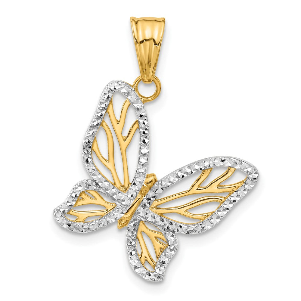14K Yellow & Rhodium and White Rhodium D/c Butterfly Pendant
