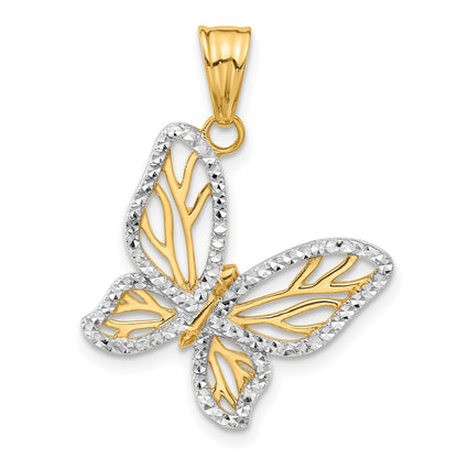 14K Yellow & Rhodium and White Rhodium D/c Butterfly Pendant