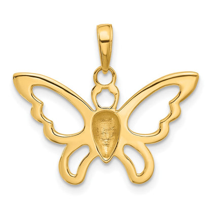 14K Yellow & Rhodium and White Rhodium Polished and D/c Butterfly Pendant