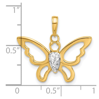 14K Yellow & Rhodium and White Rhodium Polished and D/c Butterfly Pendant