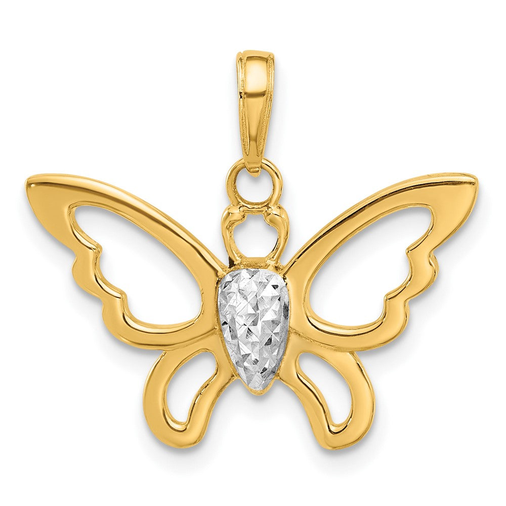 14K Yellow & Rhodium and White Rhodium Polished and D/c Butterfly Pendant