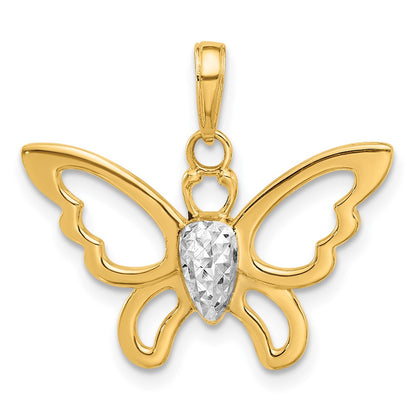 14K Yellow & Rhodium and White Rhodium Polished and D/c Butterfly Pendant