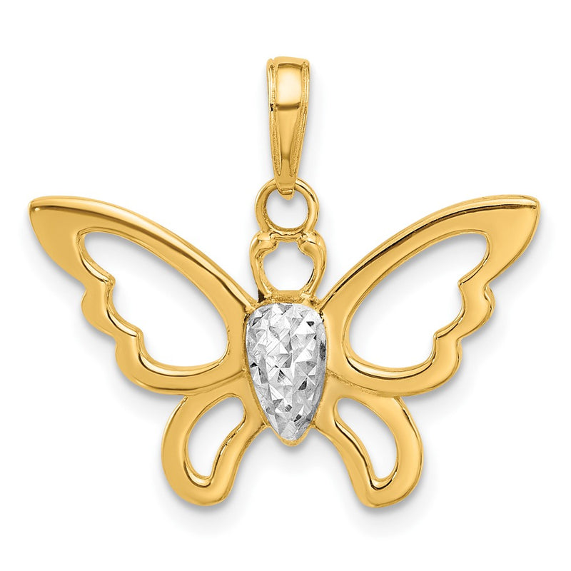 14K Yellow & Rhodium and White Rhodium Polished and D/c Butterfly Pendant