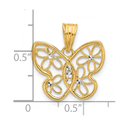 14K Yellow & Rhodium and White Rhodium Polished and D/c Flower Butterfly Pendant