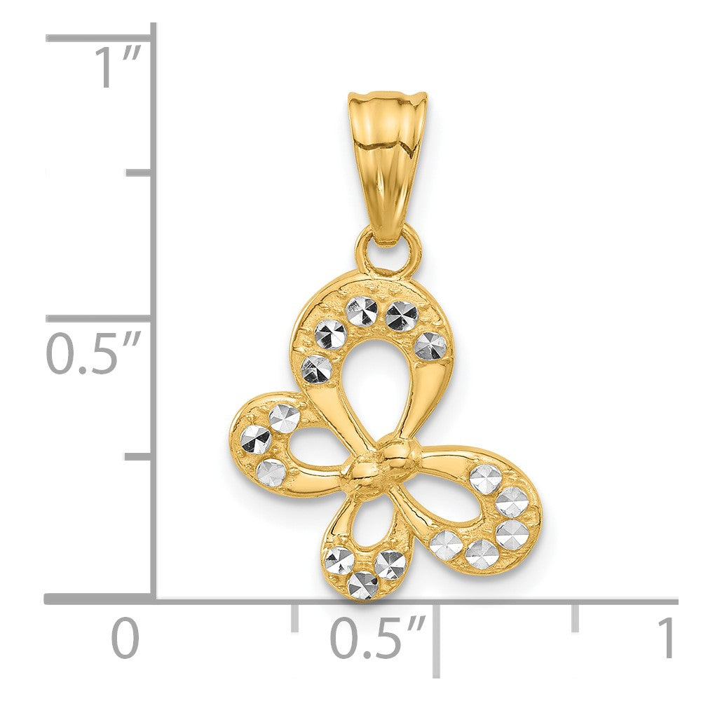 14K Yellow & Rhodium and White Rhodium Polished and D/c Butterfly Pendant