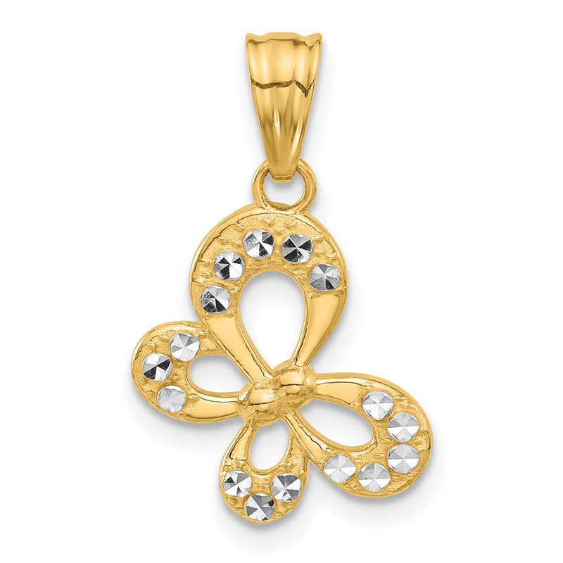 14K Yellow & Rhodium and White Rhodium Polished and D/c Butterfly Pendant