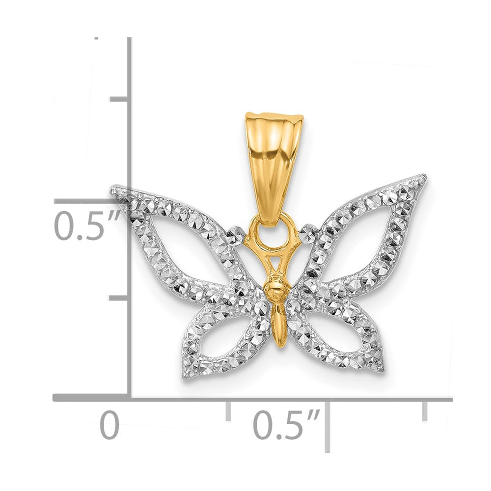 14K Yellow & Rhodium and White Rhodium Polished and D/c Butterfly Pendant