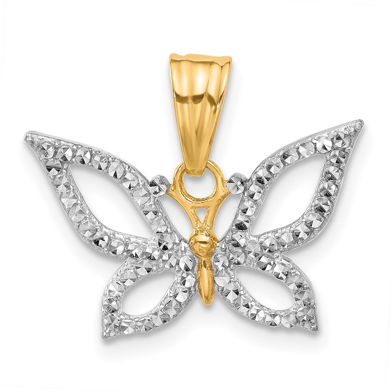 14K Yellow & Rhodium and White Rhodium Polished and D/c Butterfly Pendant